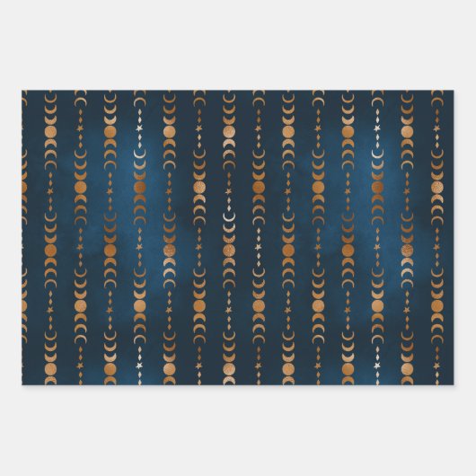 Moody Ocean Galaxy Metalic Gold Lunar Phase Mystic Geschenkpapier Set (Vorderseite)