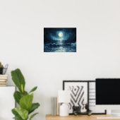 Moody Ocean Moonlight Szene mit Wellen Crashing Poster (Heimbüro)