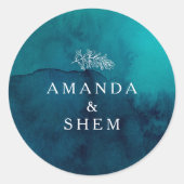 Moody Ocean Watercolor Hochzeitsslittings-Umschlag Runder Aufkleber (Vorderseite)