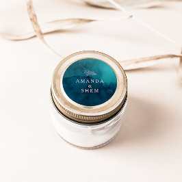 Moody Ocean Watercolor Hochzeitsslittings-Umschlag Runder Aufkleber