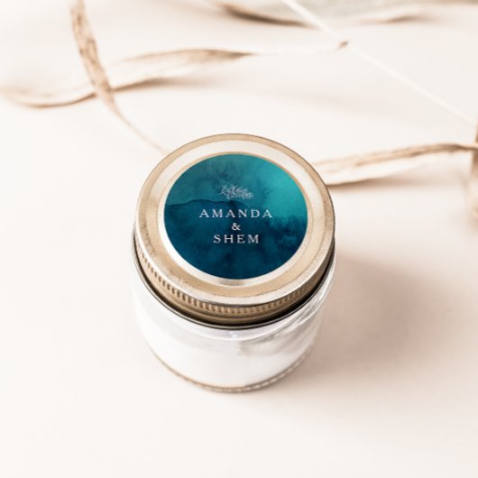 Moody Ocean Watercolor Hochzeitsslittings-Umschlag Runder Aufkleber