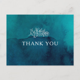 Moody Ocean Watercolor Wedding Danke Postcard Postkarte