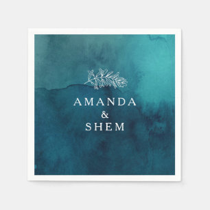 Moody Ocean Watercolor Wedding Napkins Serviette
