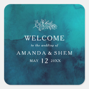 Moody Ocean Watercolor Wedding Welcome Square Quadratischer Aufkleber