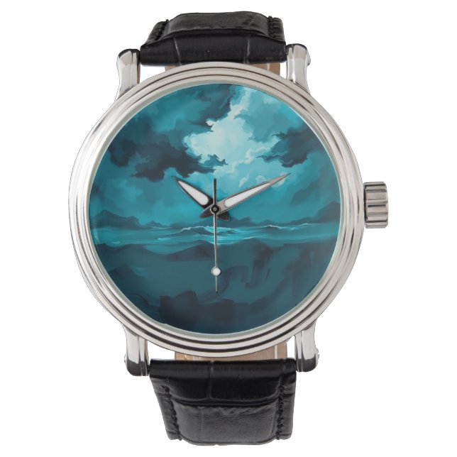 Moody Ocean Waves Under Stormy Sky – Abstract Seas Armbanduhr (Vorderseite)