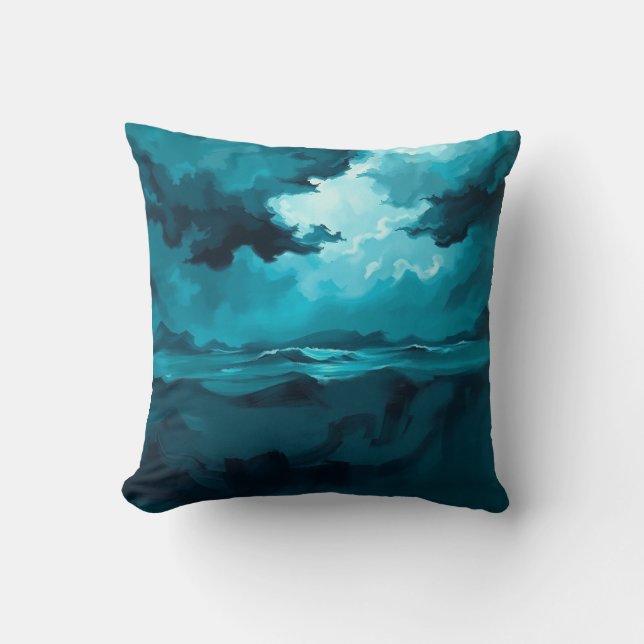 Moody Ocean Waves Under Stormy Sky – Abstract Seas Kissen (Vorderseite)