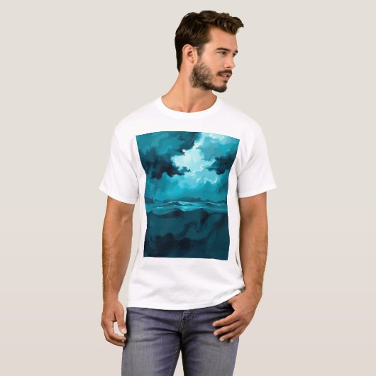 Moody Ocean Waves Under Stormy Sky – Abstract Seas T-Shirt (Vorne ganz)
