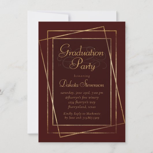 Moody Ombre | Deep Jewel Tone Red Graduation Party Einladung (Vorderseite)