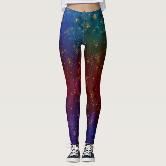 Moody Ombre | Psychedelische Grunge Gold Stardust Leggings (Vorderseite)