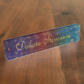 Moody Ombre | Psychedelische Grunge Gold Stardust Namensplakette (Seite)