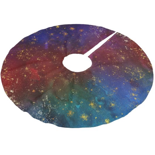 Moody Ombre | Psychedelische Grunge Gold Stardust Polyester Weihnachtsbaumdecke (Schrägansicht)