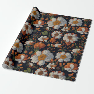Moody orange weiße Retro-Blume Geschenkpapier