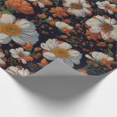 Moody orange weiße Retro-Blume Geschenkpapier (Ecke)