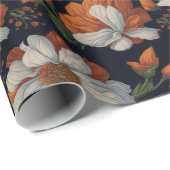 Moody orange weiße Retro-Blume Geschenkpapier (Rolleneckpunkt)
