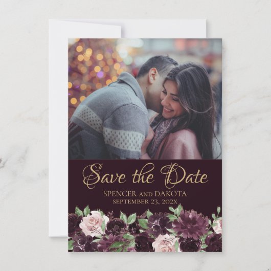 Moody Passion | Dramatisch Lila Rose 2 Foto Save The Date (Vorderseite)
