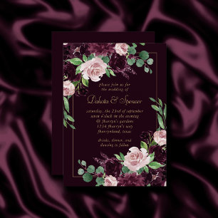 Moody Passion   Dramatischer Lila Wein Rose Bouque Einladung