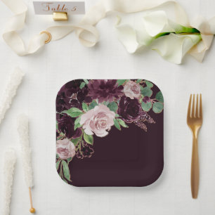 Moody Passion   Dramatischer Lila Wein Rose Bouque Pappteller