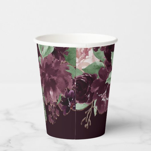 Moody Passion | Dramatischer Lila Wein Rose Garlan Pappbecher (Rechts)