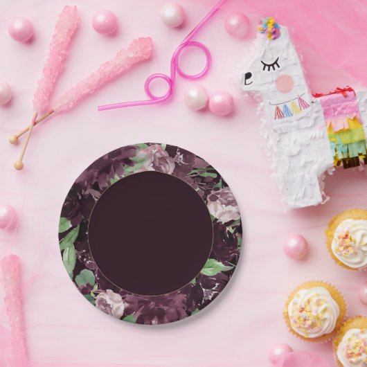 Moody Passion | Dramatischer Lila Wein Rose Kranz Pappteller (Party)