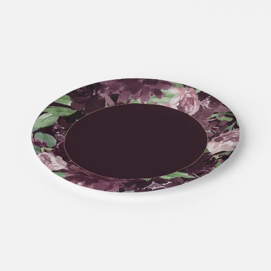 Moody Passion | Dramatischer Lila Wein Rose Kranz Pappteller (Schrägansicht)