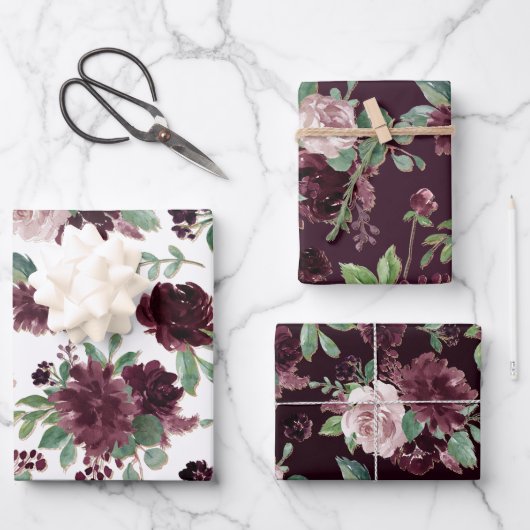 Moody Passion | Dramatisches Muster für Lila Rose Geschenkpapier Set (Vorderseite)