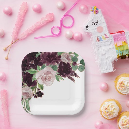 Moody Passions | Dramatischer Lila Wein Rose Bouqu Pappteller (Party)