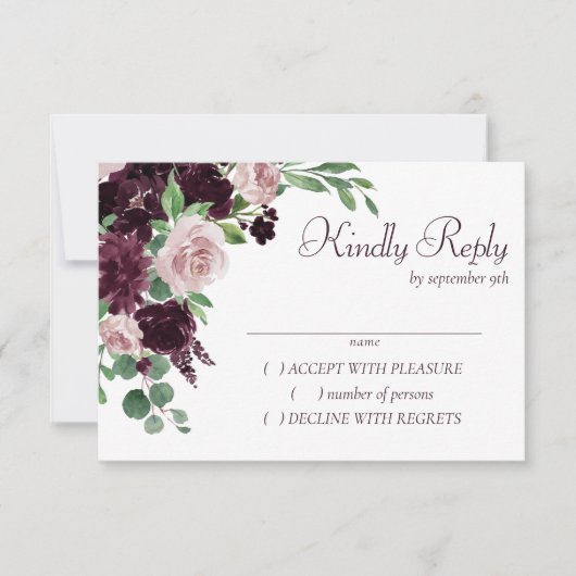 Moody Passions | Dramatischer Lila Wein Rose Bouqu RSVP Karte (Vorderseite)