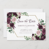 Moody Passions | Dramatischer Lila Wein Rose Bouqu Save The Date (Vorderseite)