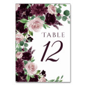 Moody Passions | Dramatischer Lila Wein Rose Kranz Tischnummer (Vorderseite)