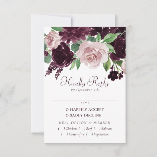 Moody Passions | Dramatischer Lila Wein Rose RSVP Karte (Vorderseite)