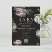 Moody Peony Dark Floral Baby Sprinkle Einladung (Stehend Vorderseite)