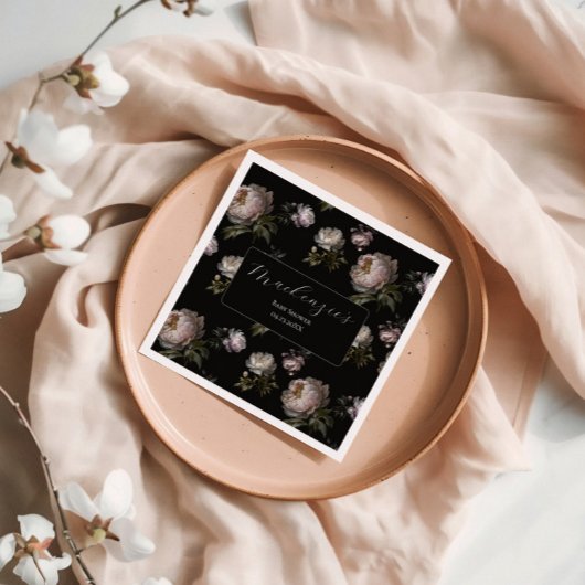 Moody Peony Flowers Baby Shower  Serviette