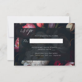 Moody Peony malerisch Wedding Black RSVP Card Karte