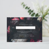 Moody Peony malerisch Wedding Black RSVP Card Karte (Stehend Vorderseite)