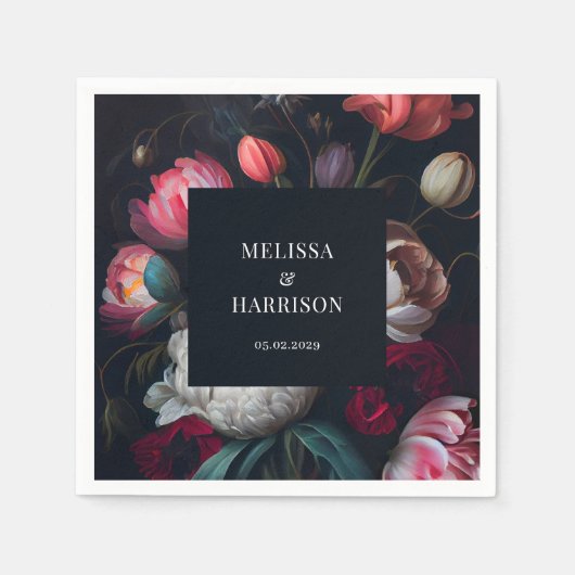 Moody Peony Painterly Floral Wedding Serviette (Vorderseite)