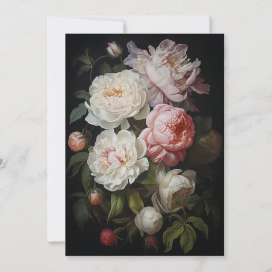 Moody Peony Rose Floral Wedding Einladung (Rückseite)