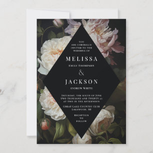 Moody Peony Rose Floral Wedding Einladung