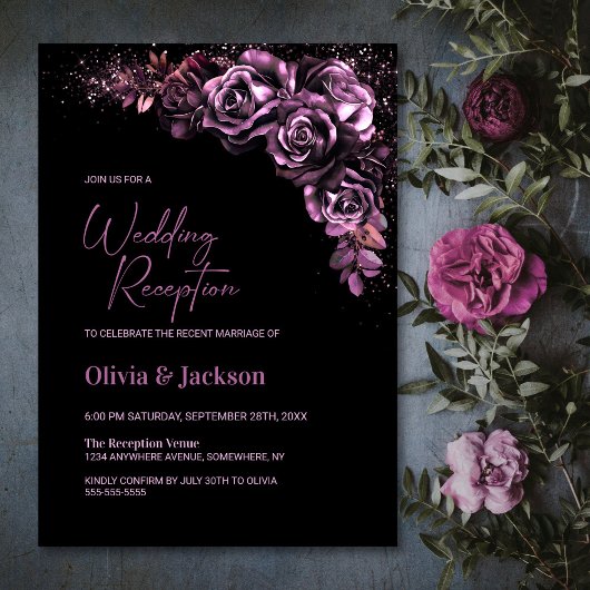 Moody Pink Floral Hochzeitsempfang Einladung