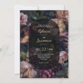 Moody pink florals Einladung zur Hochzeit (Vorderseite)