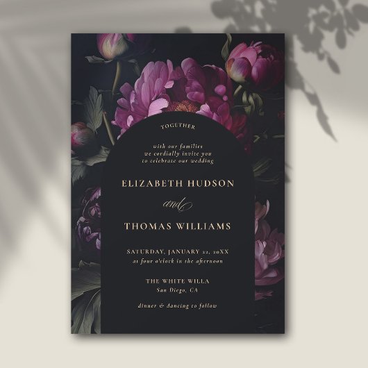 Moody Pink Peony Vintag Boho Elegant Wedding Einladung