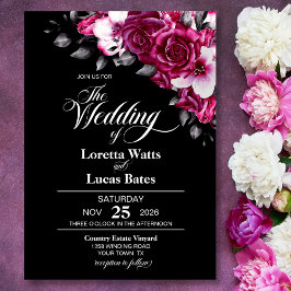 Moody Pink Rose Floral Black Wedding Einladung