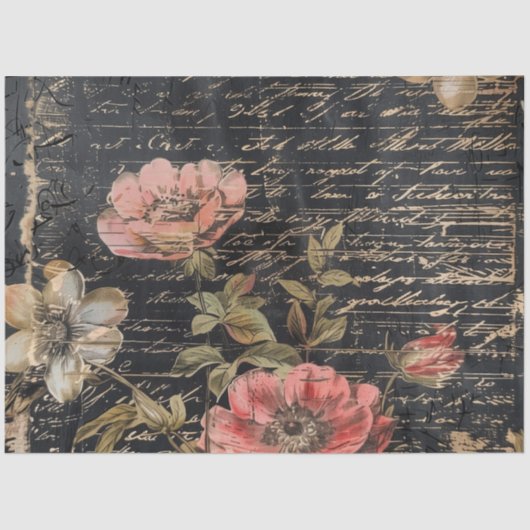 Moody Pink und White Floral Poppies Seidenpapier (Vorderseite)