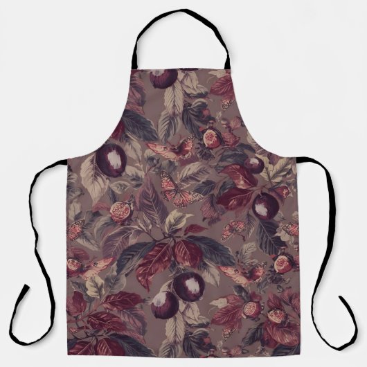 Moody Plum & Fig Leaves Apron | Artistic Botanical Schürze (Vorderseite)