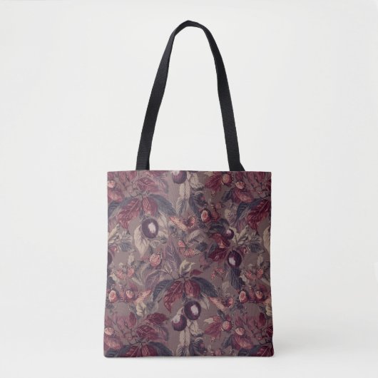 Moody Plum & Fig Leaves Tote Bag | Artistic Floral Tasche (Vorderseite)