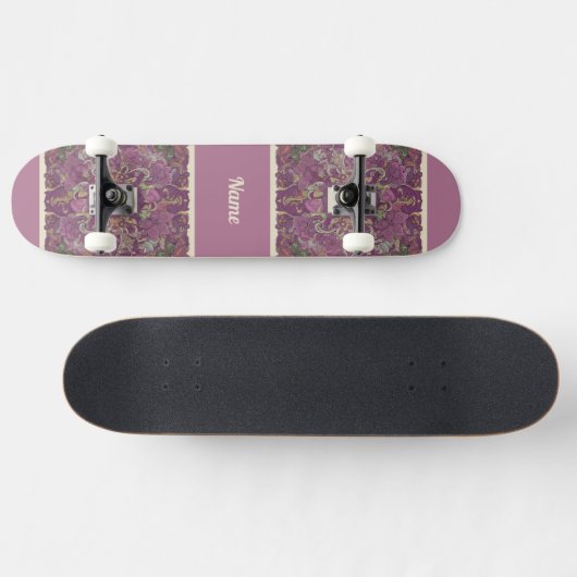 Moody Plum Floral Doodle Art Skateboard (Horizontal)
