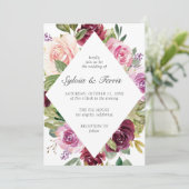 Moody Plum Geometric Floral Wedding Einladung (Stehend Vorderseite)
