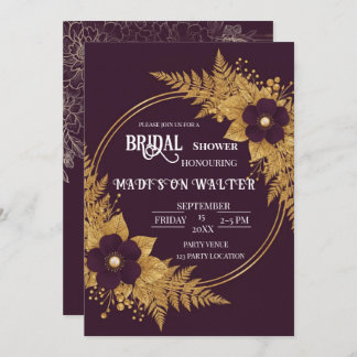 Moody Plum & Gold Botanical Bridal Shower Invite Einladung
