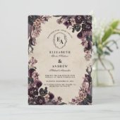 Moody Plum Rose Wedding Einladung (Stehend Vorderseite)