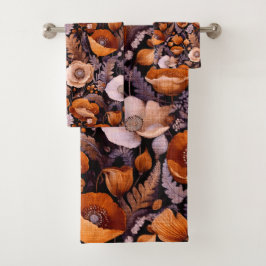 Moody poppies on black pattern badhandtuch set