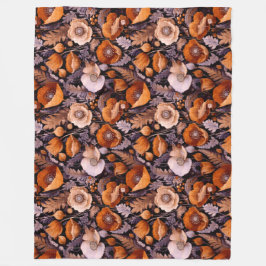 Moody poppies on black pattern fleecedecke